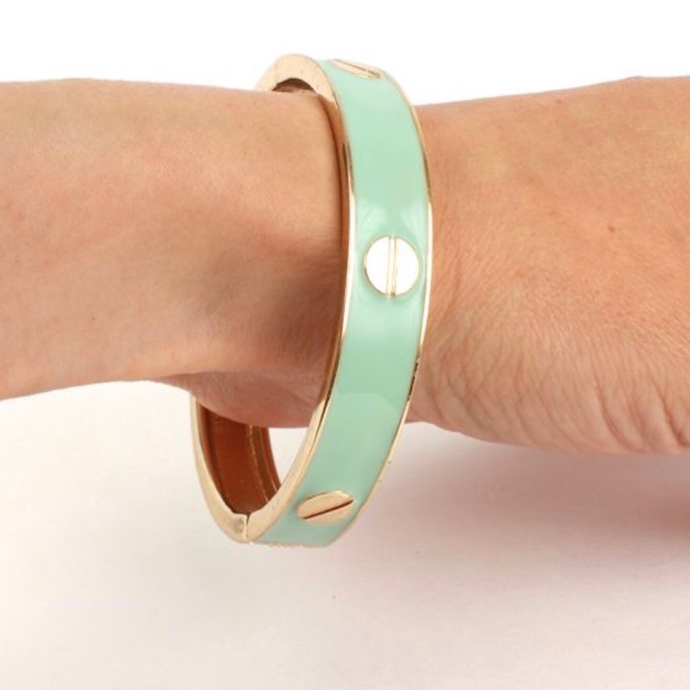 Vintage gold tone and mint green enamelled hinge bracelet